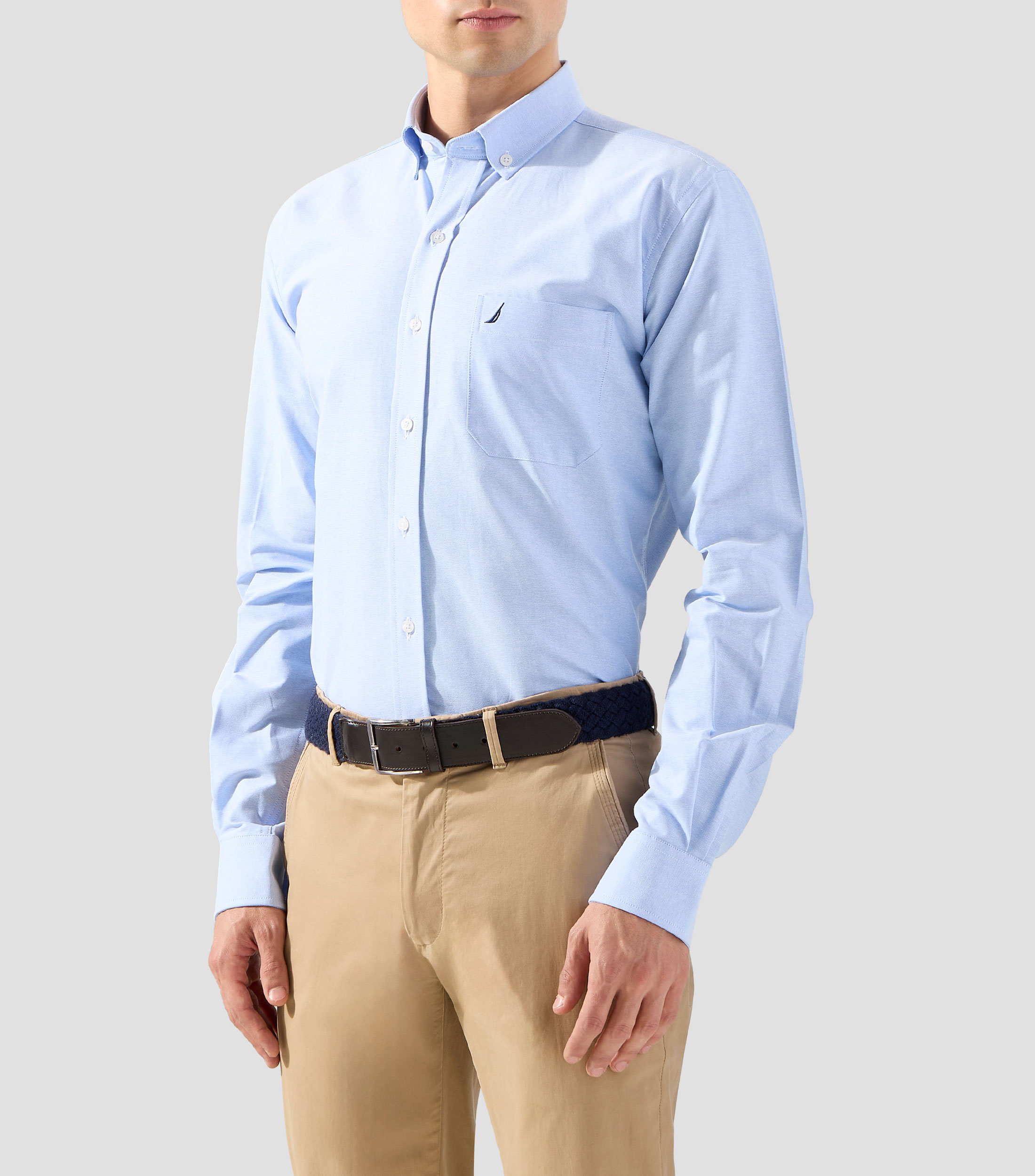 Camisa lisa con manga larga Hombre